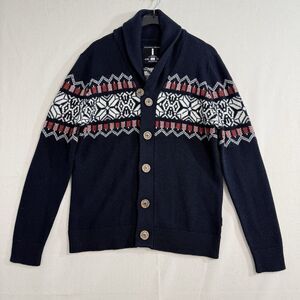 Jeans by BUFFALO Acylic/Wool Blend Button Snowflake Cardigan Men Small Navy Blue